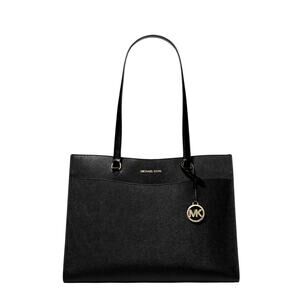 MICHAEL KORS POCKET TOTE BAG LARGE SAFFIANO LEATHER JET SET TRAVEL IN BLACK